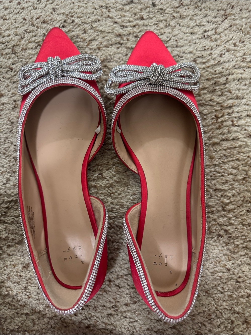 Target Red Pointed-Toe Flats with Crystal Bow